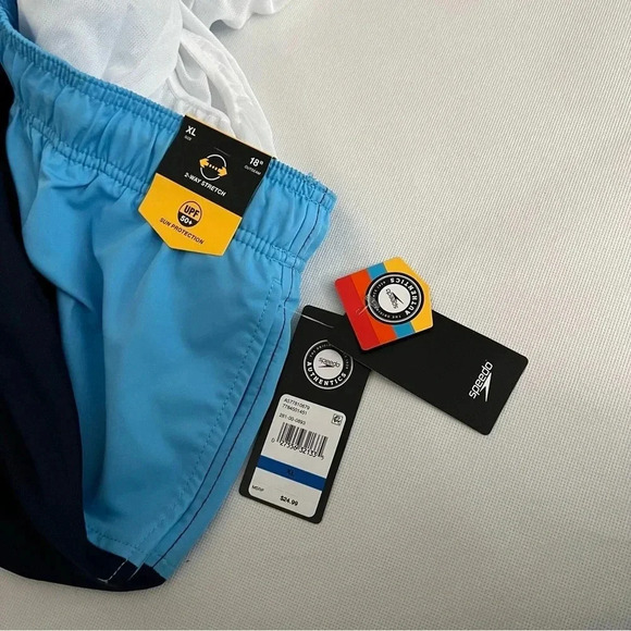 Speedo Swim Trunks Shorts Size XL (W 38) Navy Blue & Blue, Built-In Brief - Picture 7 of 11